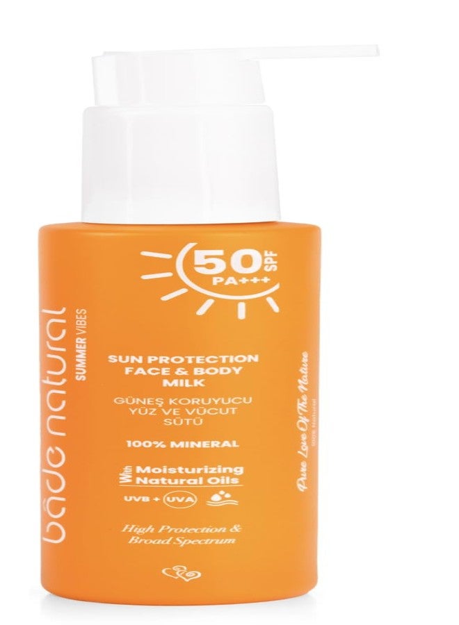 Bade Natural Mineral Sunscreen Milk SPF 50 – Broad Spectrum UVA/UVB Protection for Face & Body with Zinc Oxide, Calendula Oil & Vitamin B5 – 3.38 fl oz - Image 1